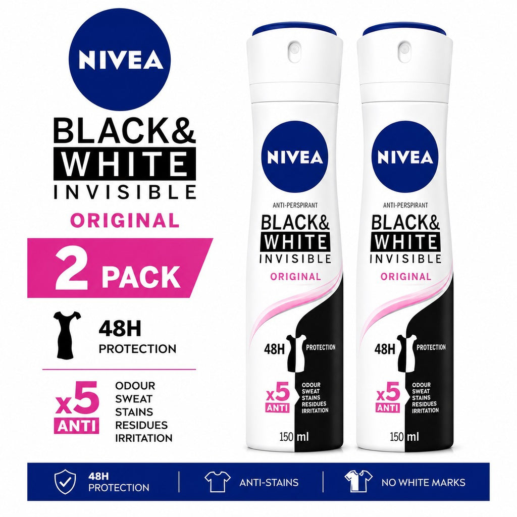 NIVEA Black & White Invisible Original Anti-Perspirant Spray 2 Pack 150ml