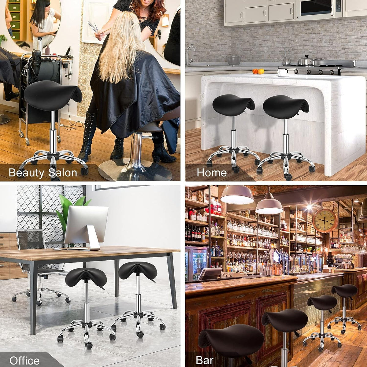 Adjustable Saddle Stool with Wheels for Salon & Office Comfort
