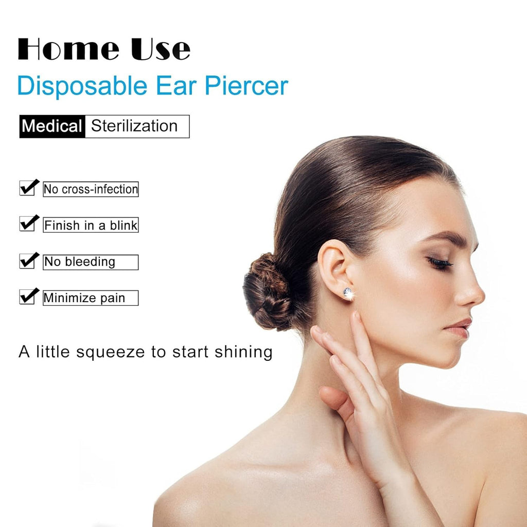 Self Ear Piercing Kit - 10 Pack Disposable Gun with Sterling Silver Ear Studs