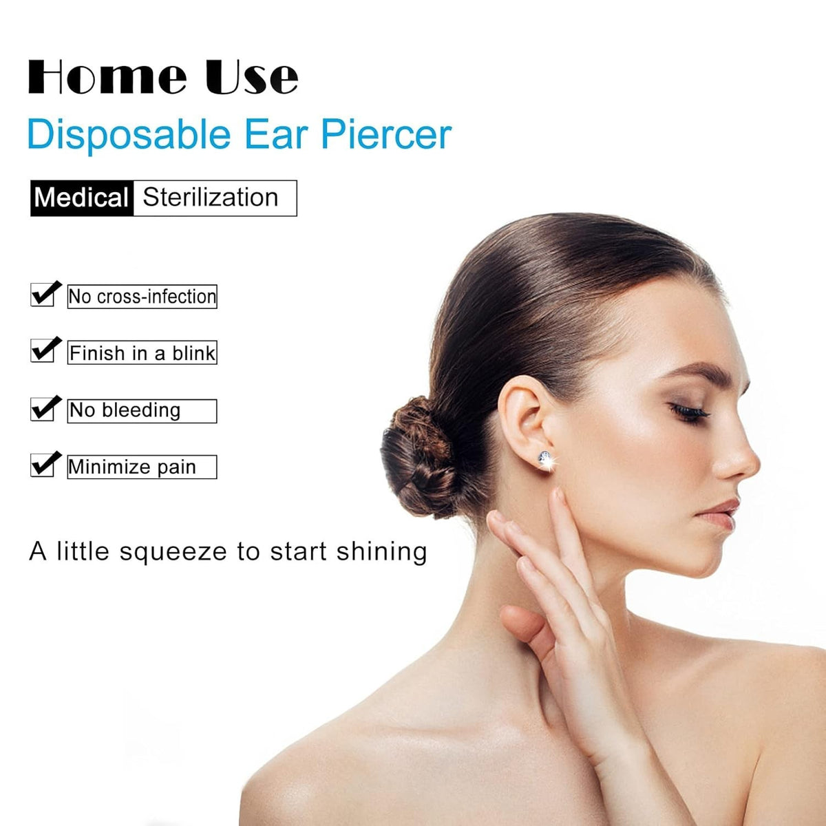 Self Ear Piercing Kit - 10 Pack Disposable Gun with Sterling Silver Ear Studs
