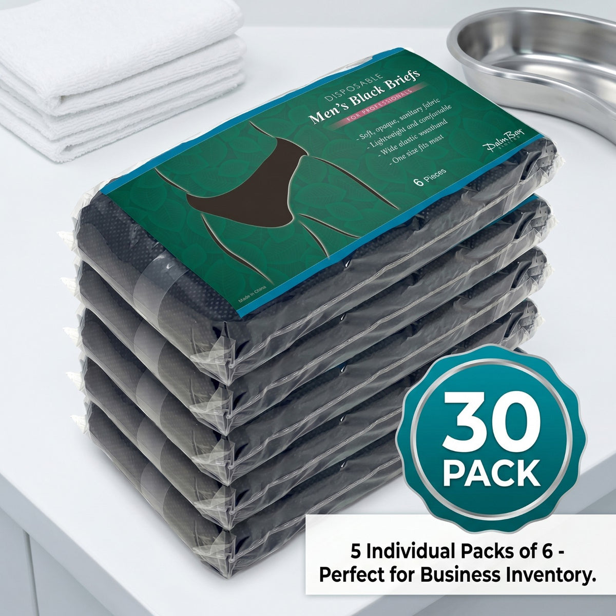 Men's Disposable Briefs Underwear Pack for Spa, Waxing & Tanning - Black 30 pcs