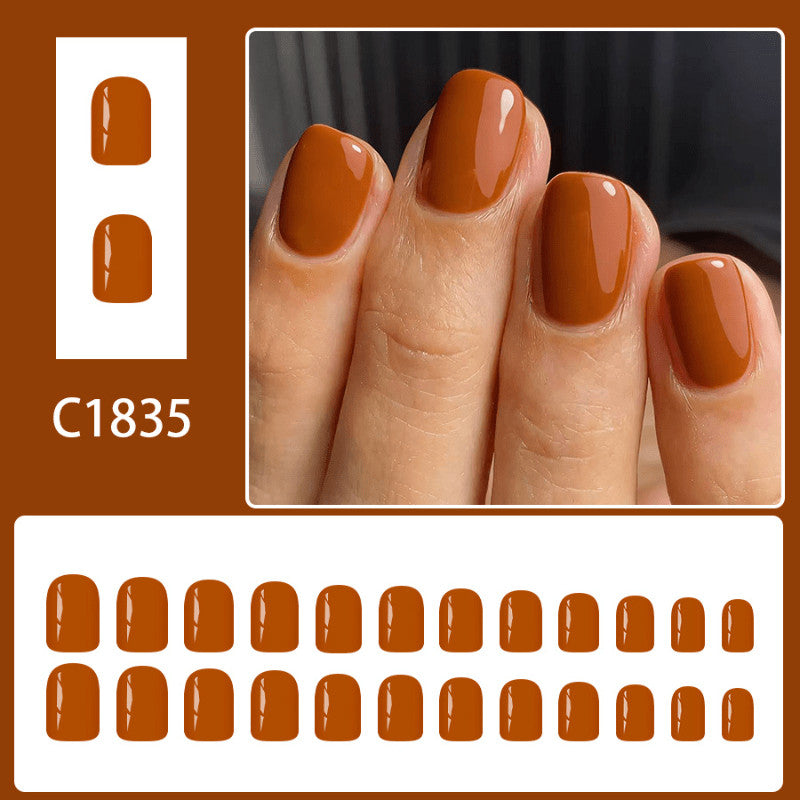 48Pcs Short Square Glossy Caramel Orange Fake Nail Set - Press On Nails