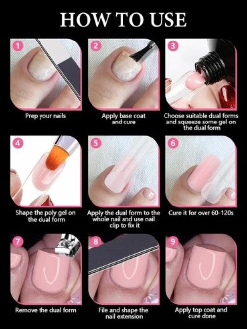 Poly Gel Toenail Kit with 12 Sizes Reusable Nail Forms for Toe Extensions