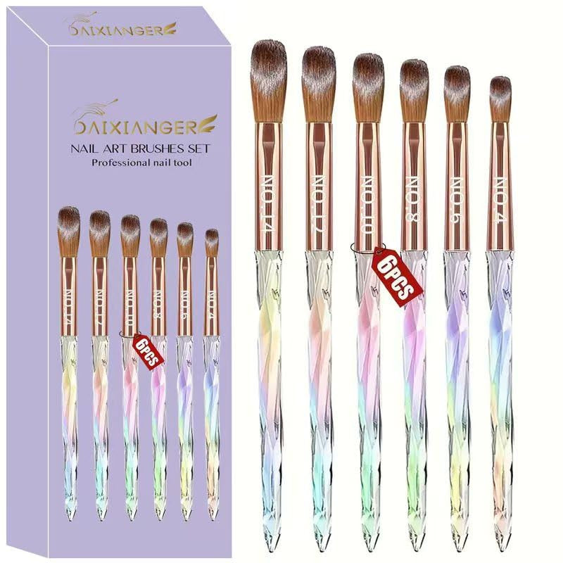 6PCS Acrylic Nail Brush Set with Ergonomic Handles - Professional Nail Art Tools