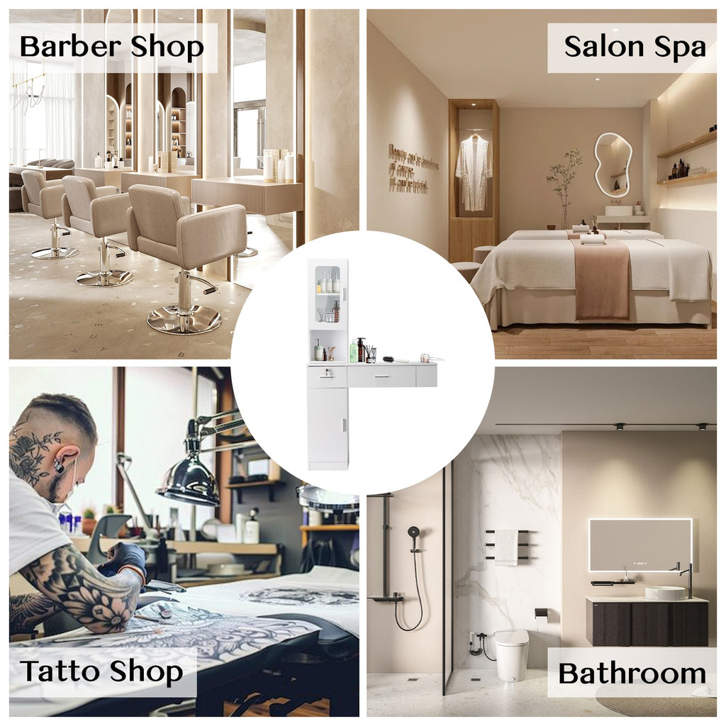 Salon Station Barber & Beauty Spa Storage Cabinet with Glass Door and Drawers