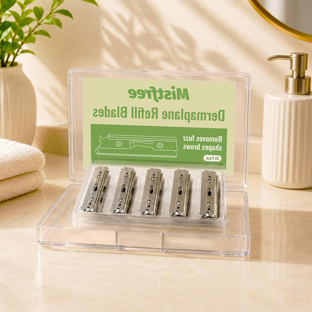 20-Pack Dermaplane Razor Blades for Facial & Eyebrow Grooming - Stainless Steel Replacement Blades