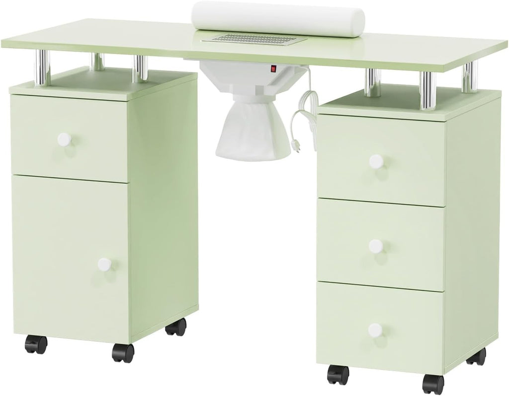 Manicure Table Nail Desk Station with Storage and Wrist Cushion