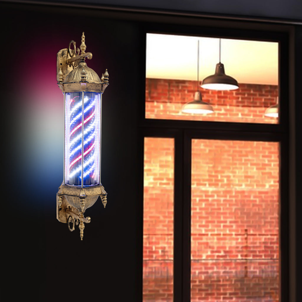 Vintage Barber Pole LED Light Rotating Sign Wall Mount for Hair Salons