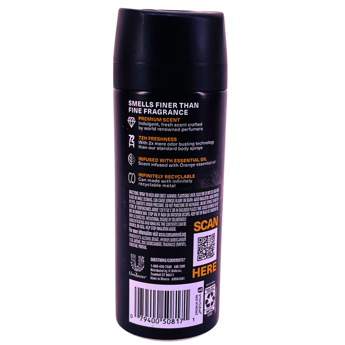 Axe Black Vanilla Body Spray 4oz - 3 Pack with Orange & Sandalwood Scent