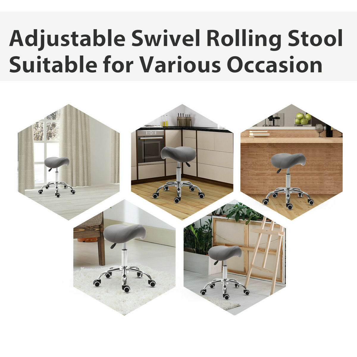 Adjustable Hydraulic Saddle Stool with Swivel and Casters for Salon & Medical Use