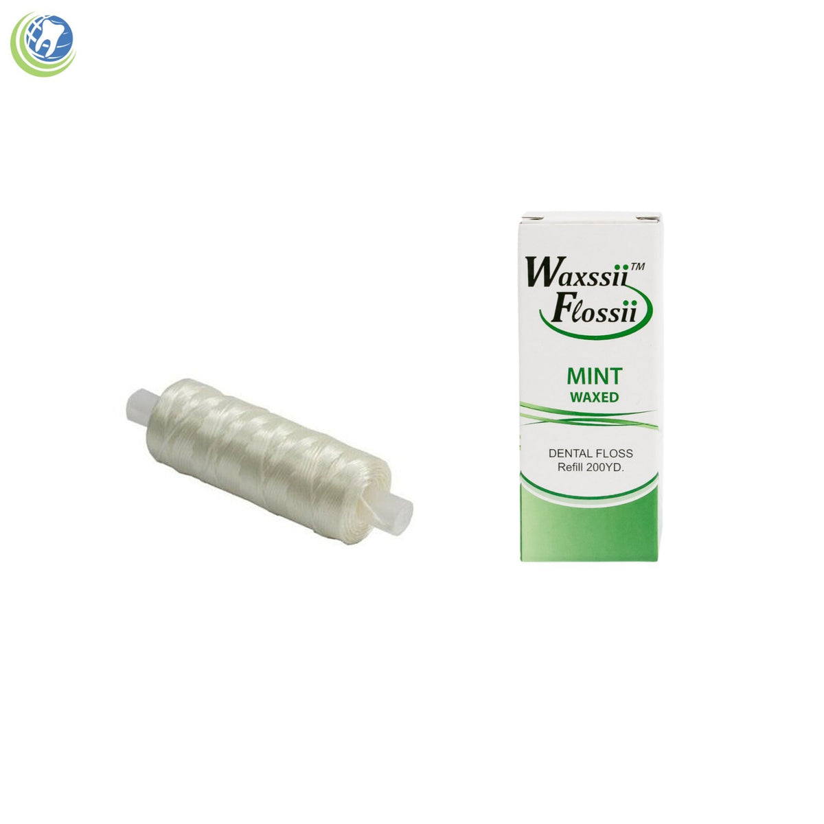 Dental Floss Dispenser with 2 Mint Waxed Floss Refills - 200 Yards