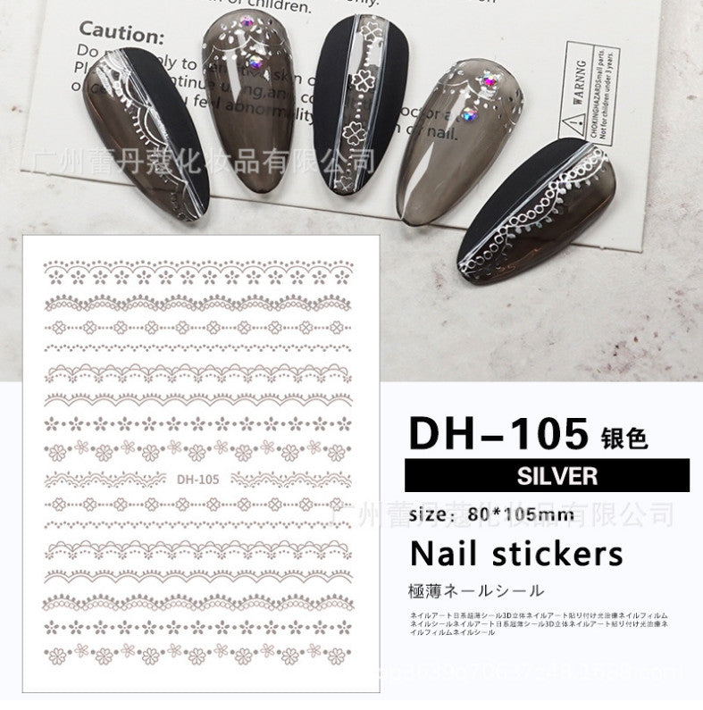 Nail Art 3D Sticker Sheets for Manicure Decals - White Black Lace Butterfly Heart