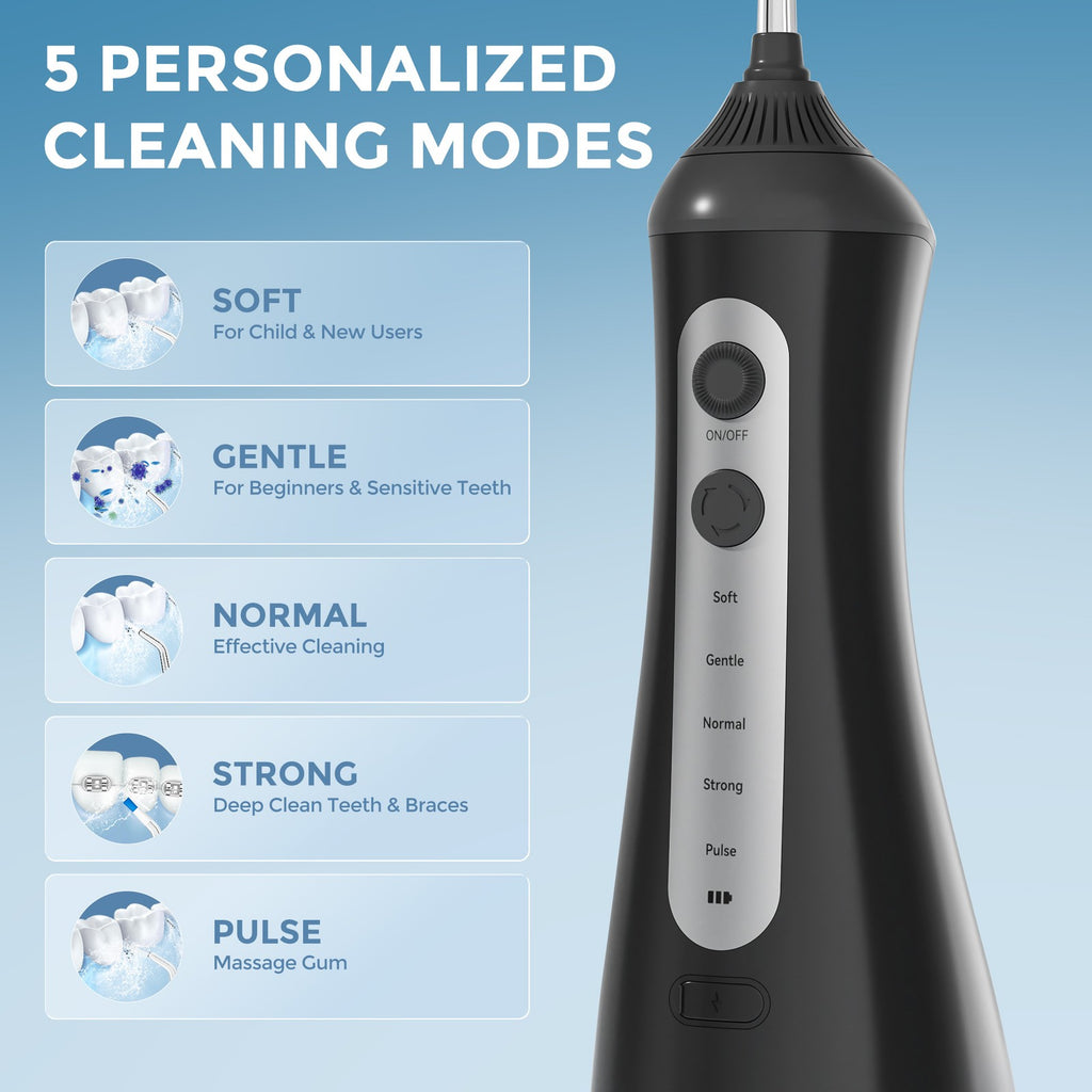 Cordless Water Flosser Dental Oral Irrigator with 6 Nozzles & 5 Modes