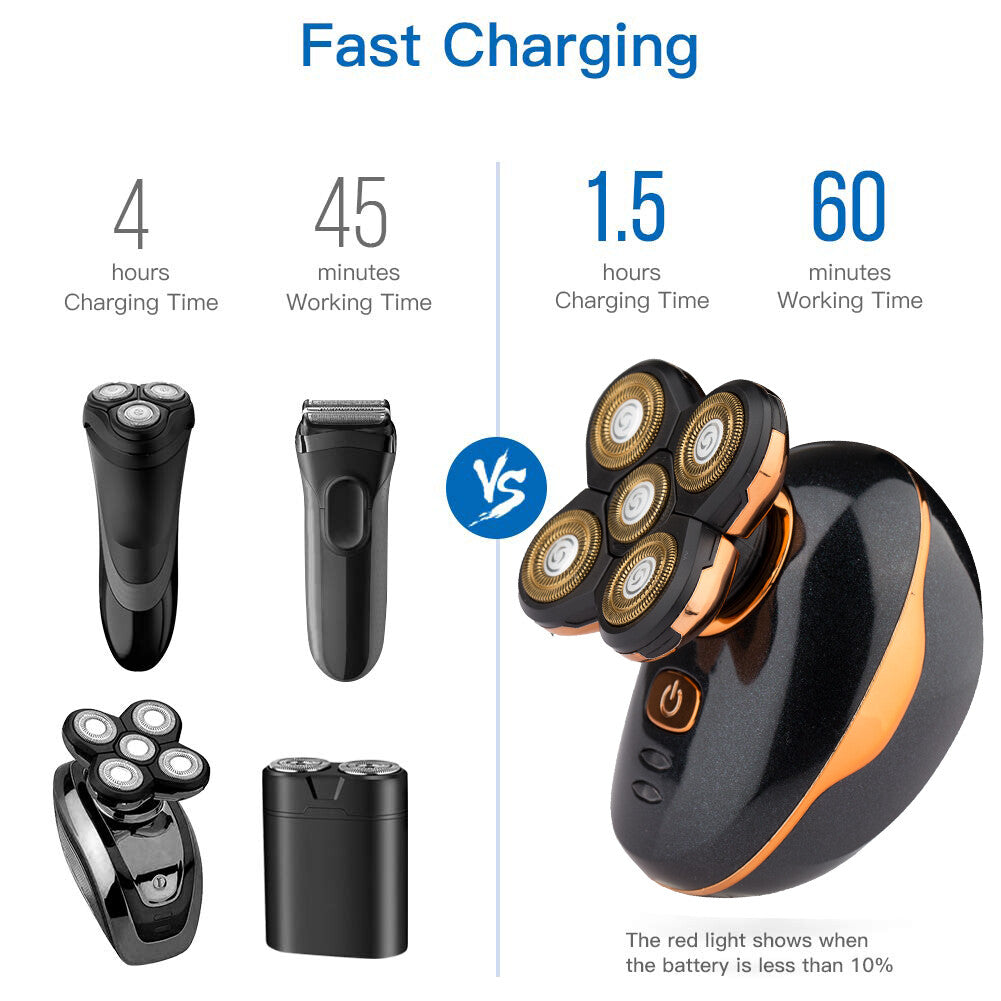 5-in-1 Rotary Electric Shaver for Bald Head Beard Hair Trimming Waterproof