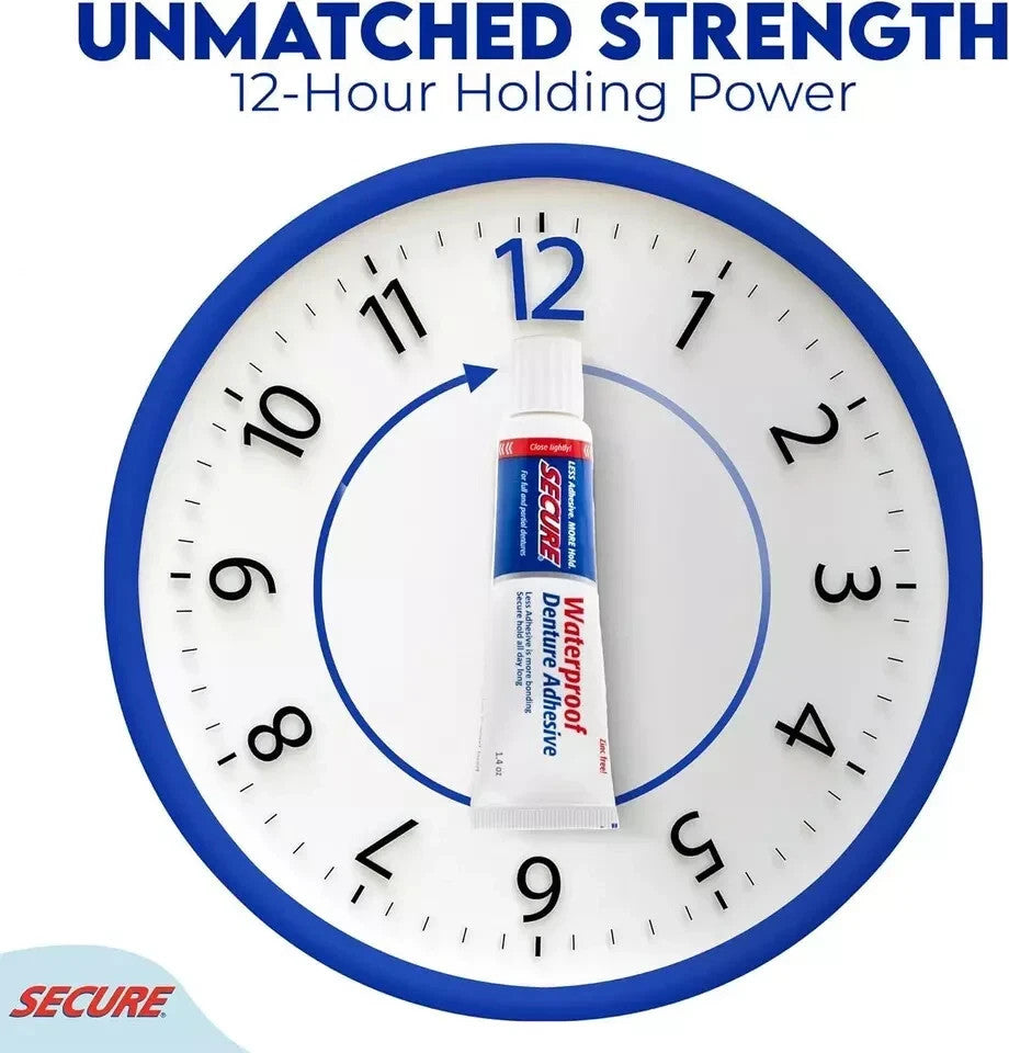 Waterproof Denture Adhesive - Extra Strong Hold, Zinc-Free, 12 Hours