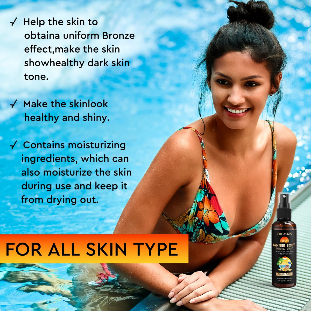 Self Tanner Spray for Face & Body - Natural Glow, Quick Dry, Streak-Free 100ml