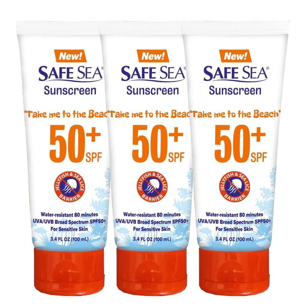 Anti-Jellyfish Sting Sunscreen Lotion SPF 50 - Reef Safe Water-Resistant 3.4 oz 3 Pack