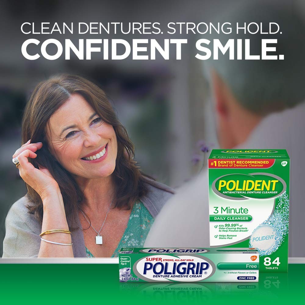 Zinc-Free Denture Adhesive Cream 2.4oz - 4 Pack, Strong 12-Hour Hold