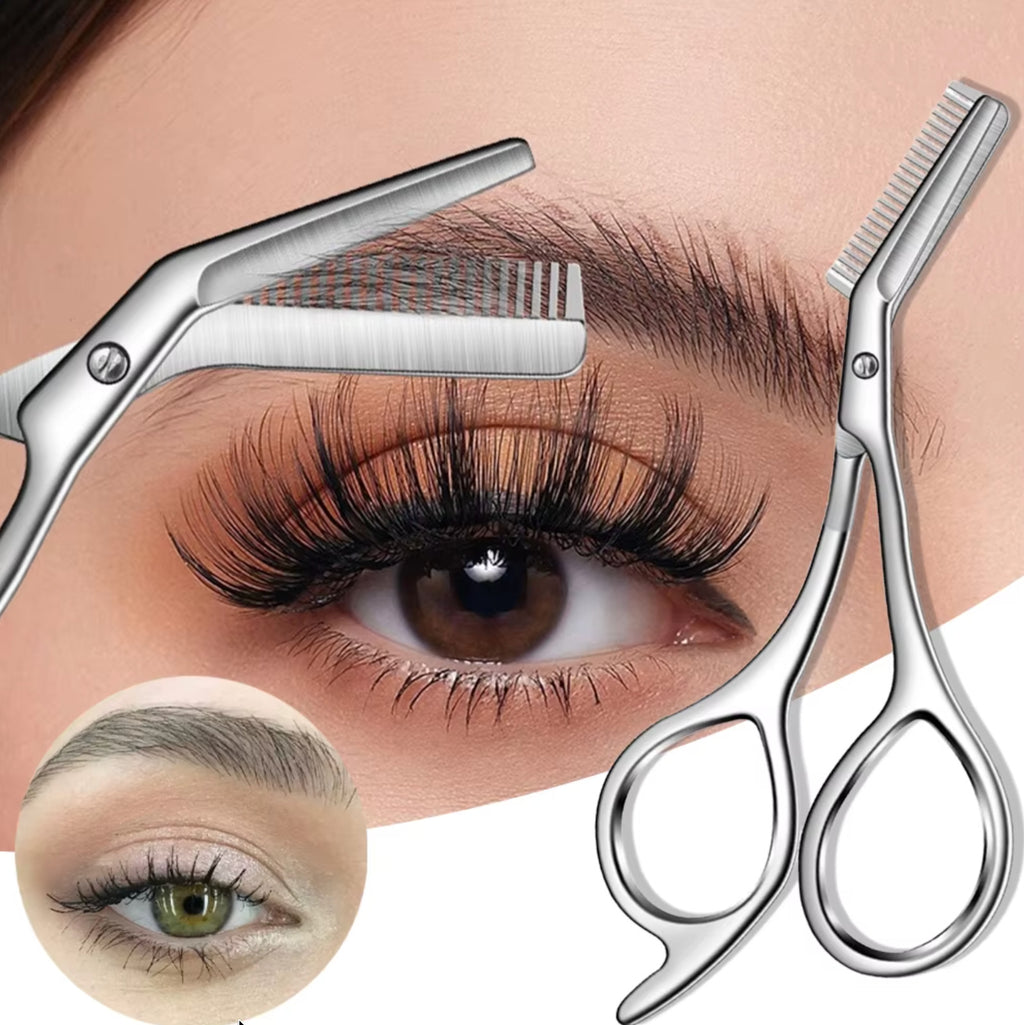 Precision Stainless Steel Eyebrow Trimmer Scissors with Comb - Grooming Tool