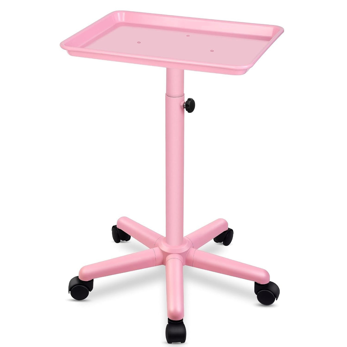 Pink Height-Adjustable Salon Tray with 5 Wheels for Beauty & Home Use