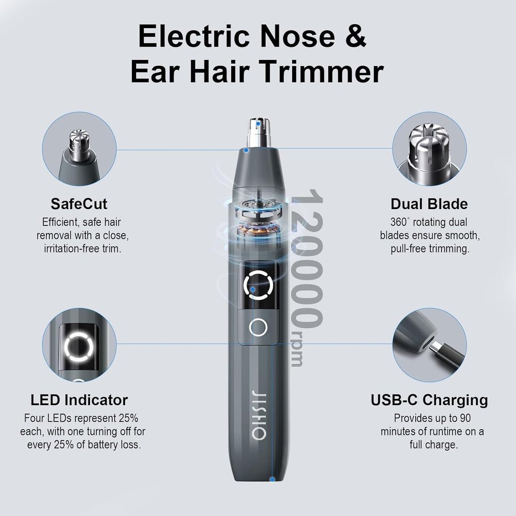Wireless Waterproof Ear and Nose Hair Trimmer with LED Display and USB Charging