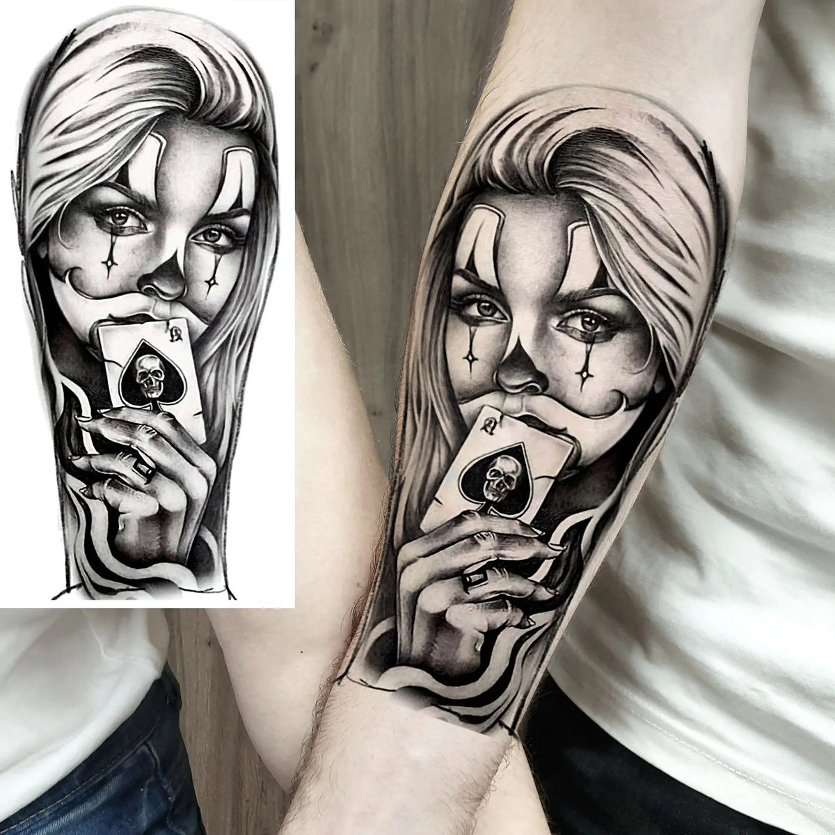 Waterproof Temporary Tattoo Sticker - Evil Joker Face, Long Lasting Realistic Design