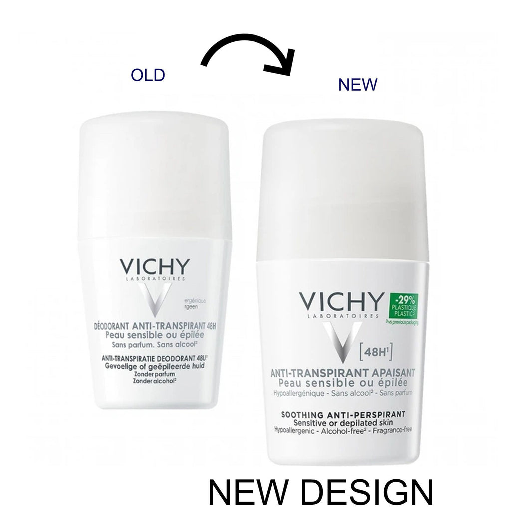 Vichy 48H Sensitive Skin Roll-on Deodorant Pack of Two - Fragrance-Free & Hypoallergenic