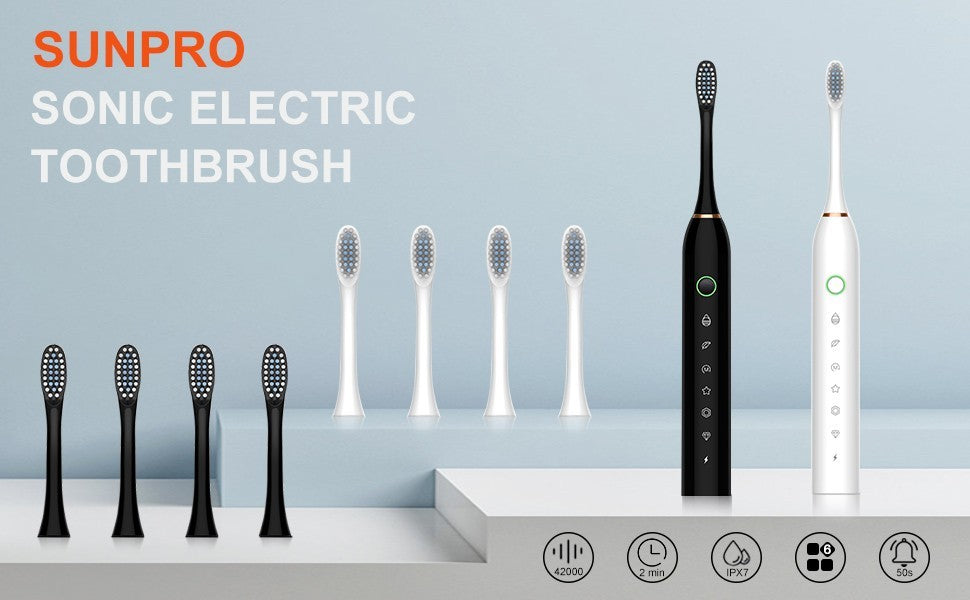 Electric Sonic Toothbrush 2 Pack with 6 Modes, 42000 VPM, Waterproof & Long Battery Life
