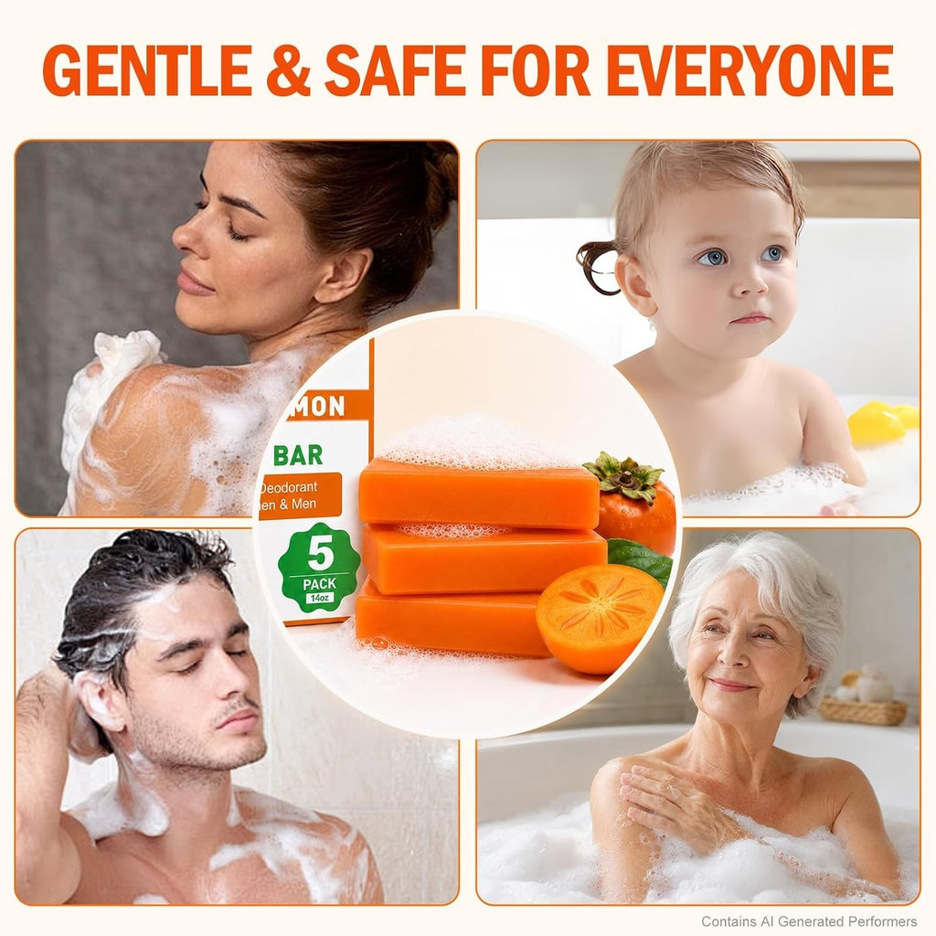 Natural Persimmon Soap Bars 80g Pack - Gentle, Hydrating Full-Body Cleanser