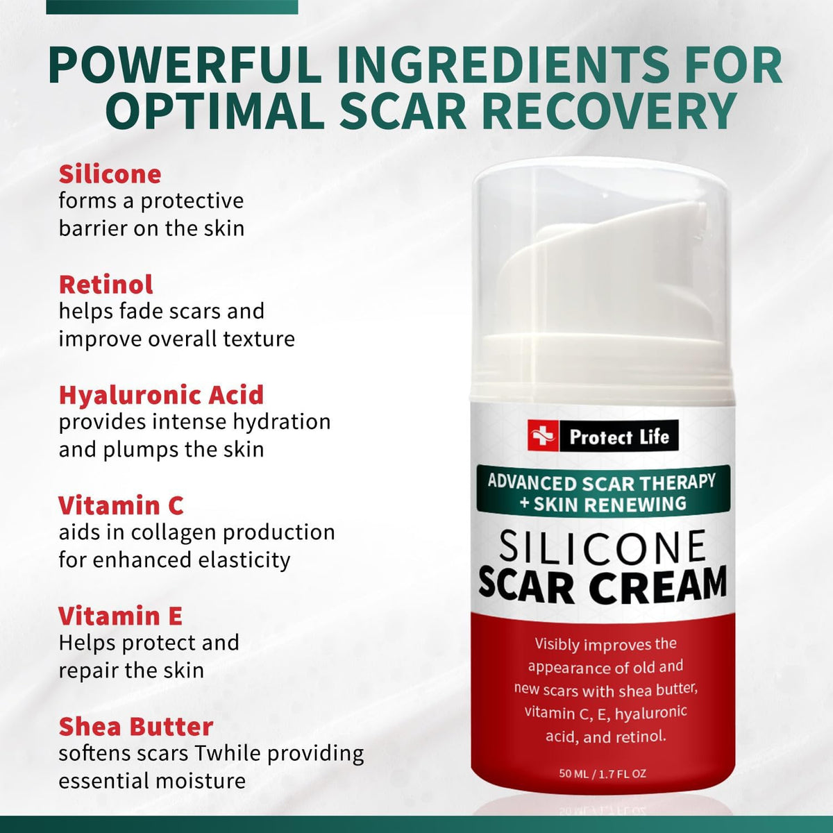 Silicone Scar Cream for Surgical, Keloid & Injury Scars - Moisturizing Gel
