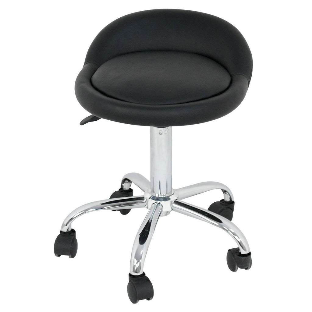 Adjustable Salon Stool with Backrest and Swivel Castors - Black