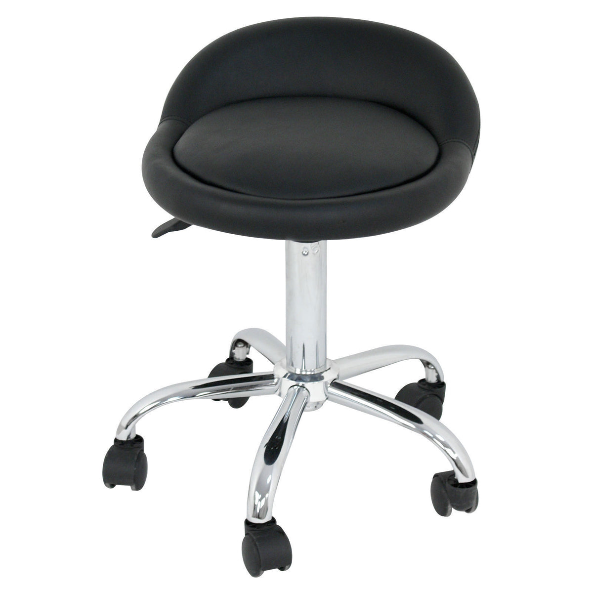 Adjustable Salon Stool with Backrest and Swivel Castors - Black