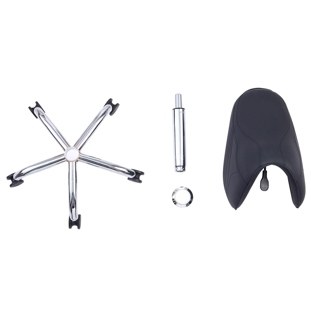 Adjustable Black Saddle Salon Stool with Swivel Wheels & Hydraulic Height