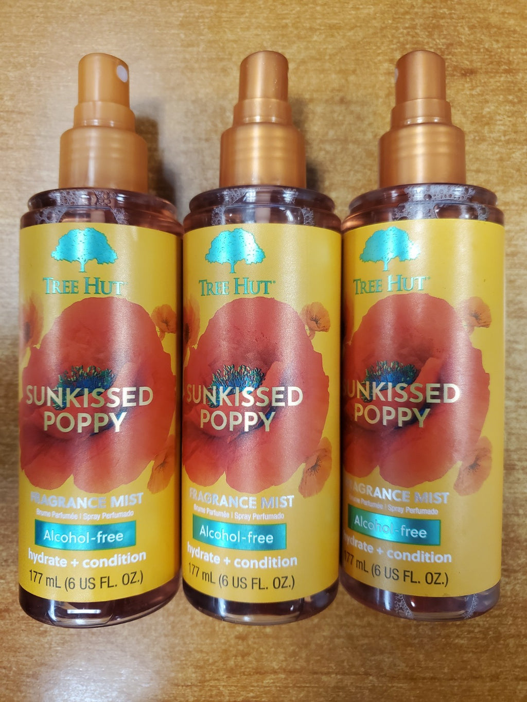 Tree Hut Sunkissed Poppy Fragrance Mist 6 oz - Alcohol-Free Body Spray, Set of 3