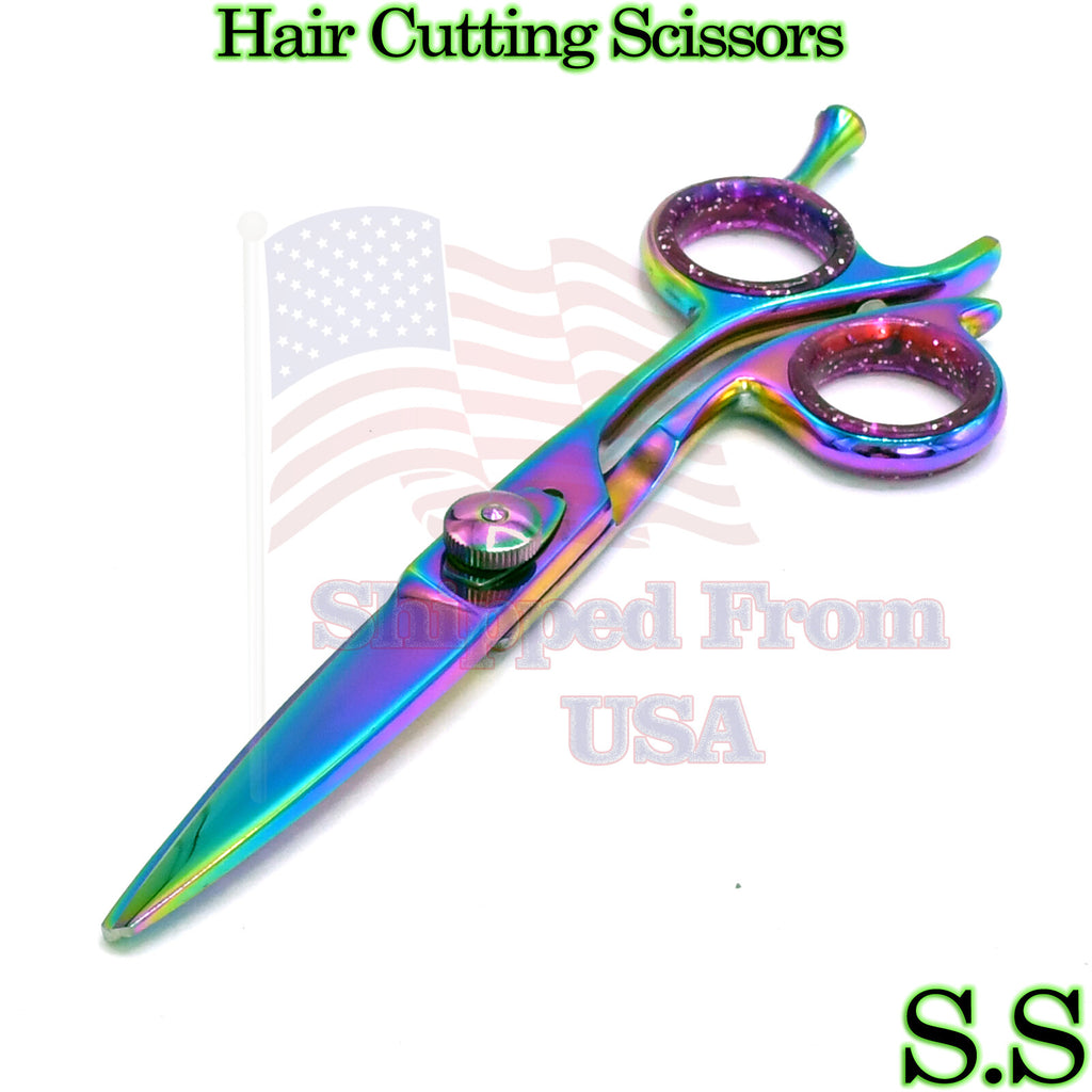 6.5 Inch Rainbow Color Barber Razor Edge Scissors for Hair Cutting & Styling
