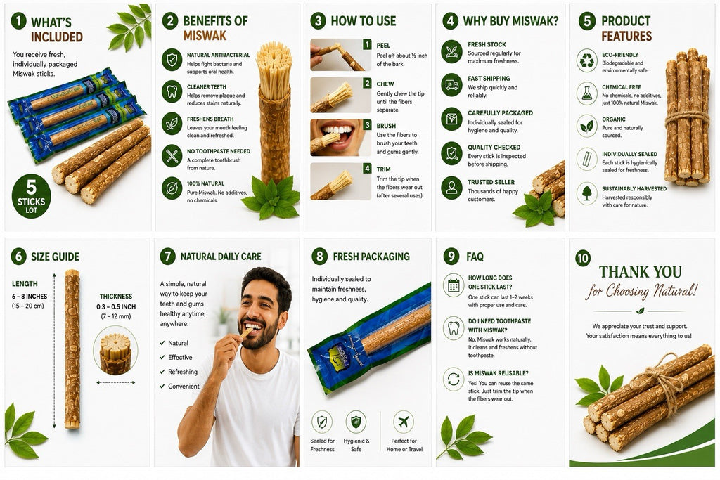 Natural Miswak Toothbrush Sticks 12 Pack for Oral Hygiene & Whitening