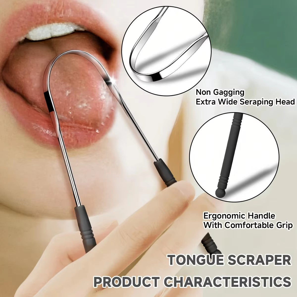 Stainless Steel Tongue Scraper for Fresh Breath Oral Care - Durable & Portable