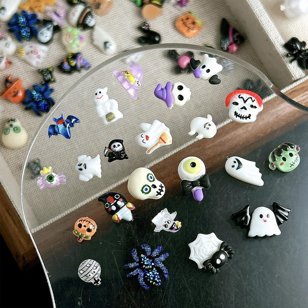 Halloween Nail Charms Set 60 Pcs Ghost & Pumpkin Gems for Nail Art