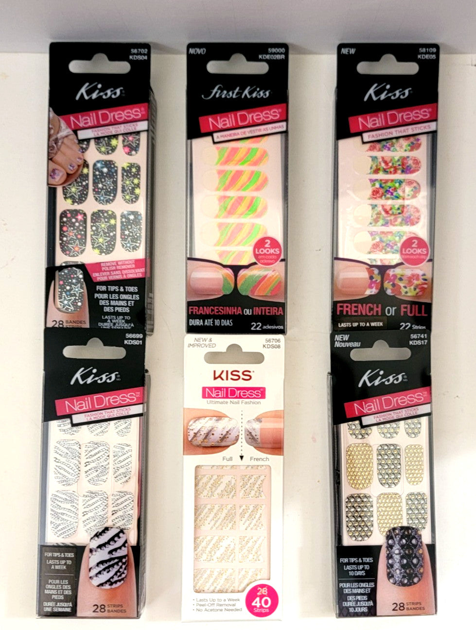 6-Pack Nail Wraps Polish Strips for Tips and Toes - Assorted Designs