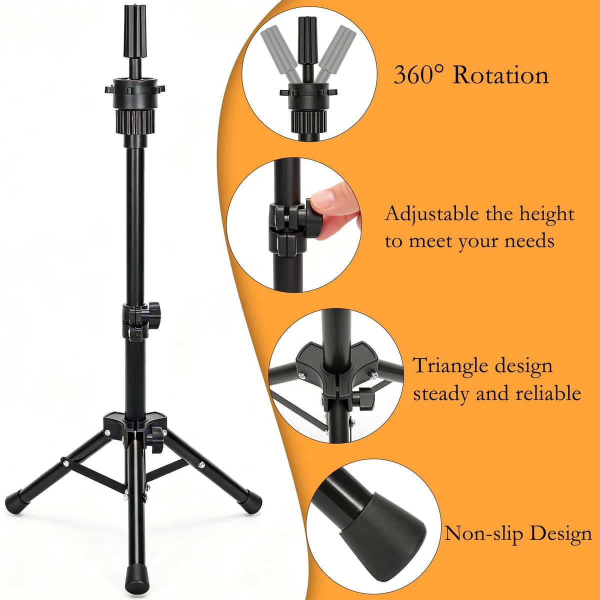 Mini Wig Stand Tripod - Adjustable Mannequin Head Holder for Styling
