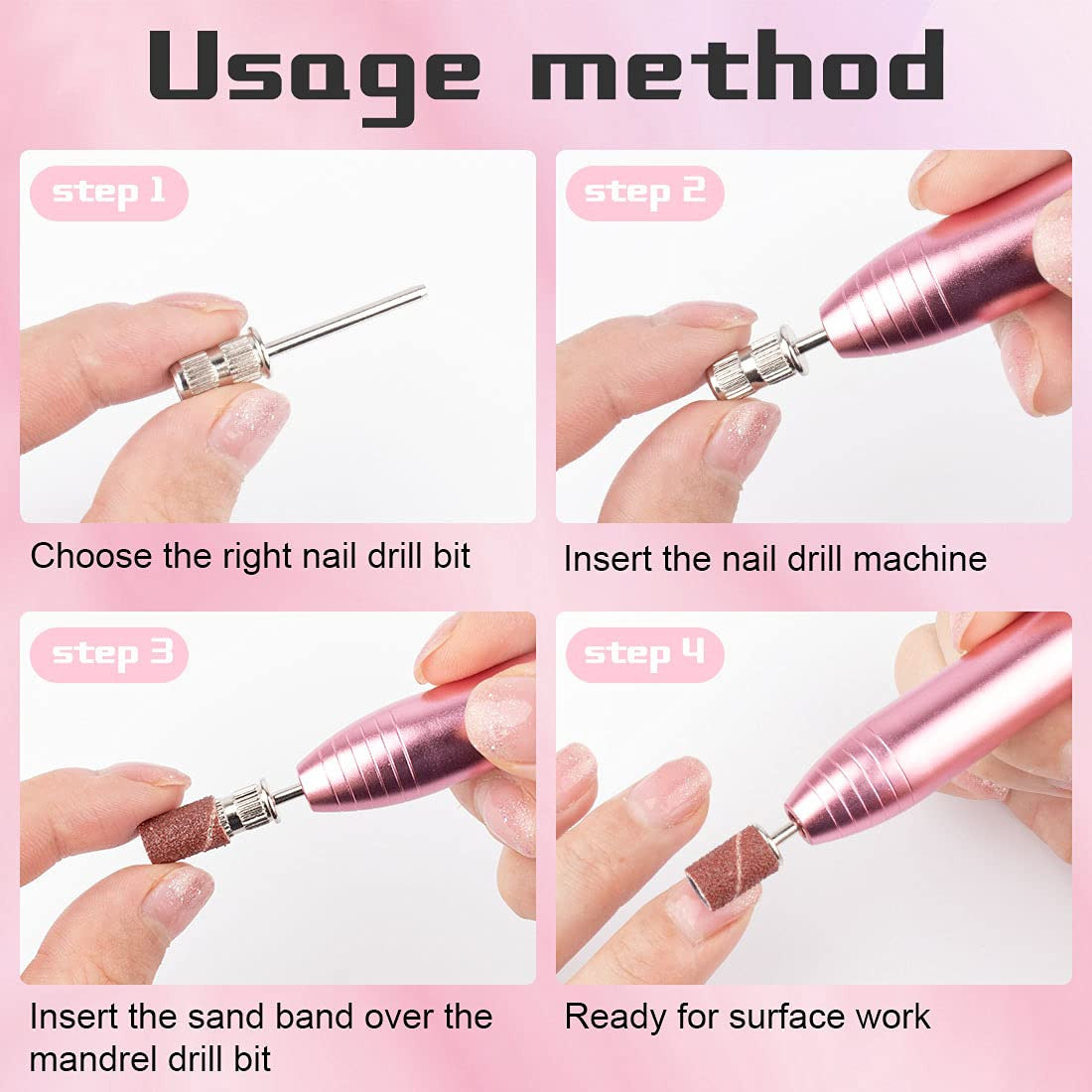 Nail Drill Bits Set - 10 Sanding Bands with 3/32 Inch Shank for Manicure & Pedicure