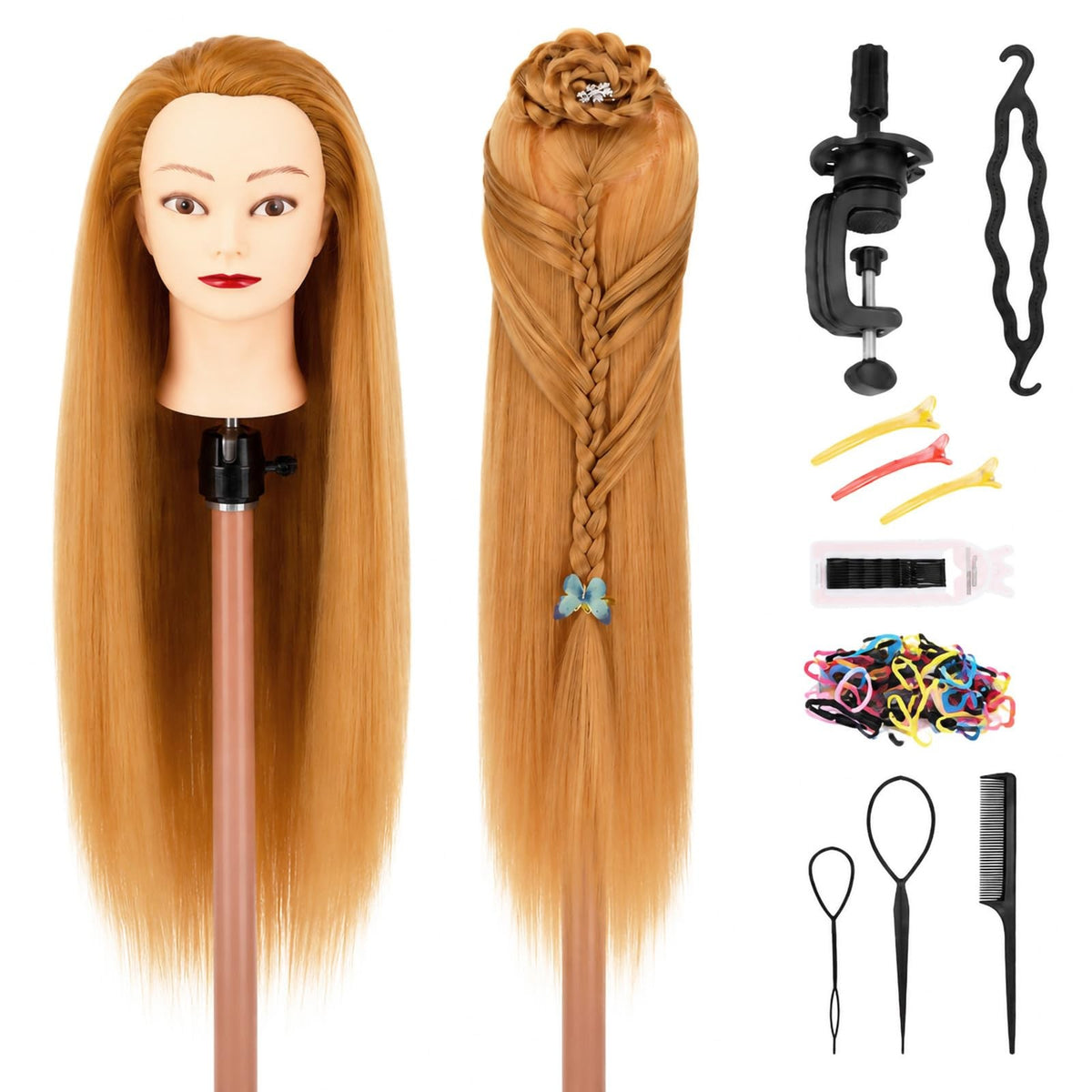 28-Inch Blonde Mannequin Head for Hair Styling and Braiding with Clamp