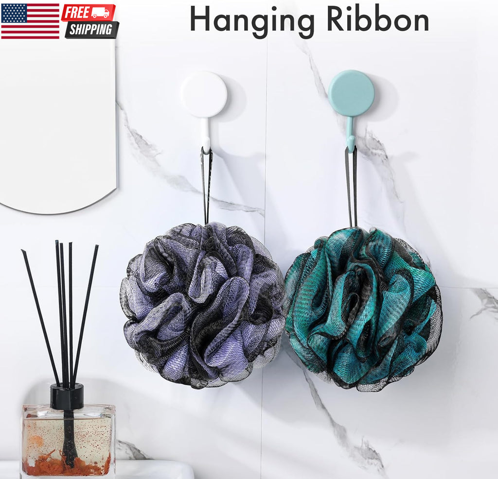 Charcoal Loofah Body Sponge Set of 4 - Exfoliating Shower Loofahs for Men & Women