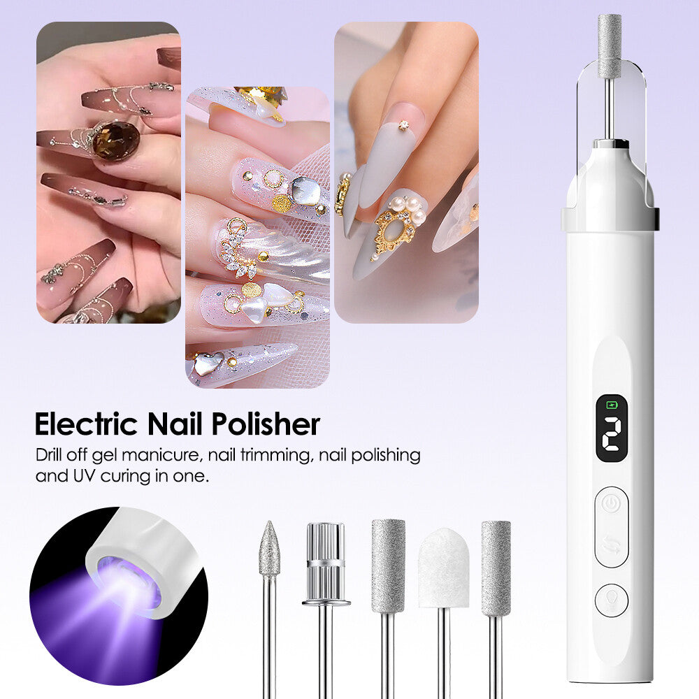 Electric Nail Drill Set for Manicure Pedicure with 6 Grinding Heads - Cordless & Rechargeable