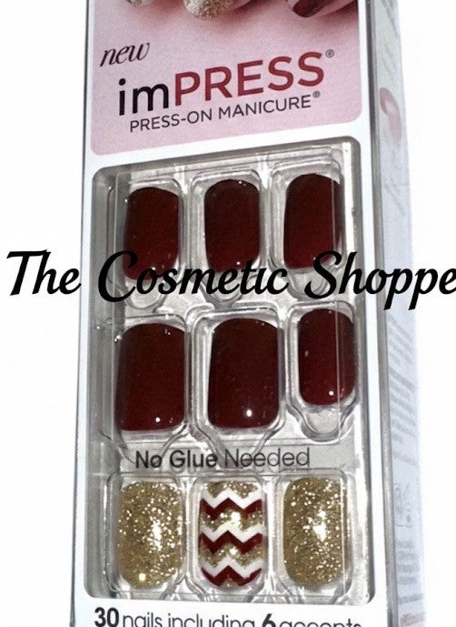 Press-On Short Length Symphony Fall Nails - Burgundy & Z Zag Accent