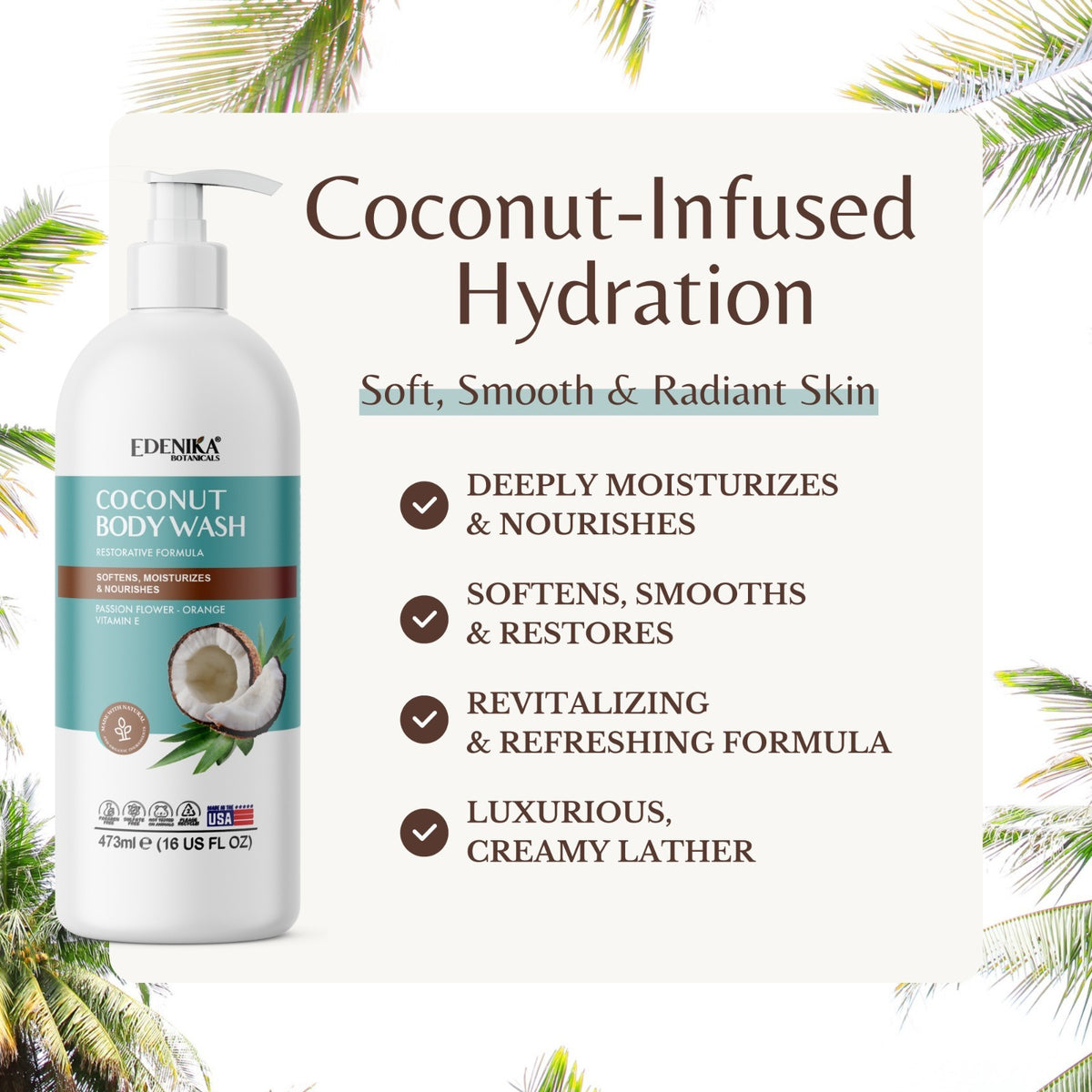 Coconut Body Wash for Hydrating & Nourishing Skin - 16 oz