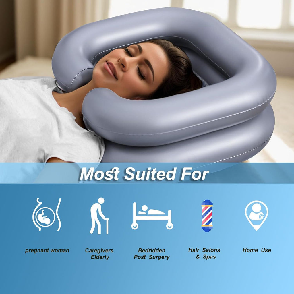 Inflatable Hair Washing Basin with Drain Tube - Portable Silver