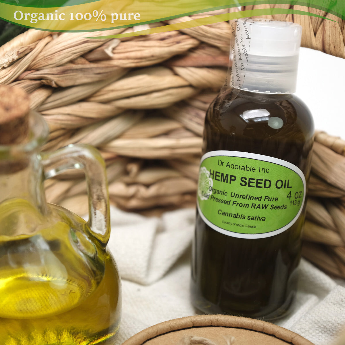 Organic Raw Hemp Seed Oil - Cold Pressed Virgin for Skincare & Nutrition