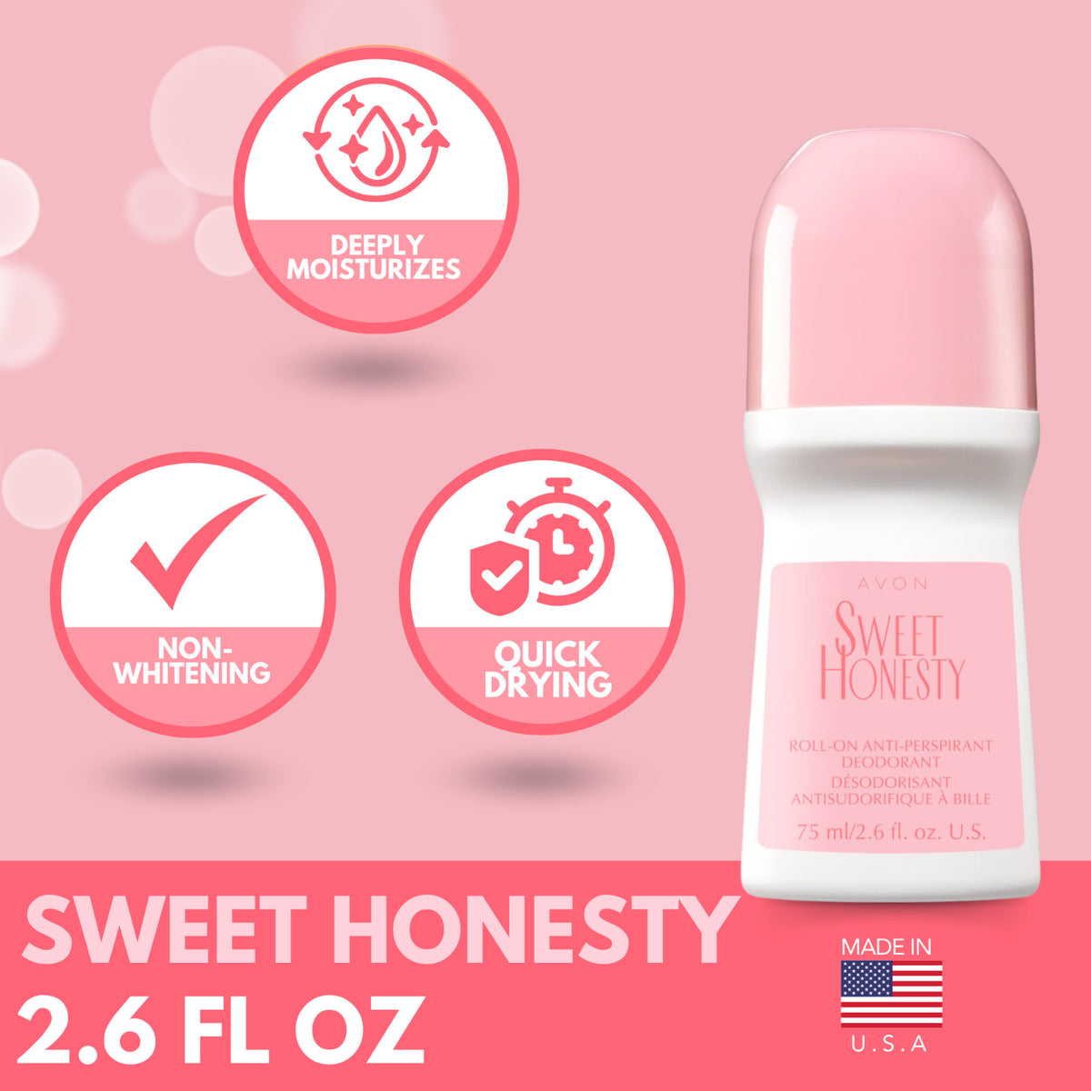 Avon Sweet Honesty Roll-On Deodorant 2.6 Fl Oz - Long-Lasting Feminine Freshness
