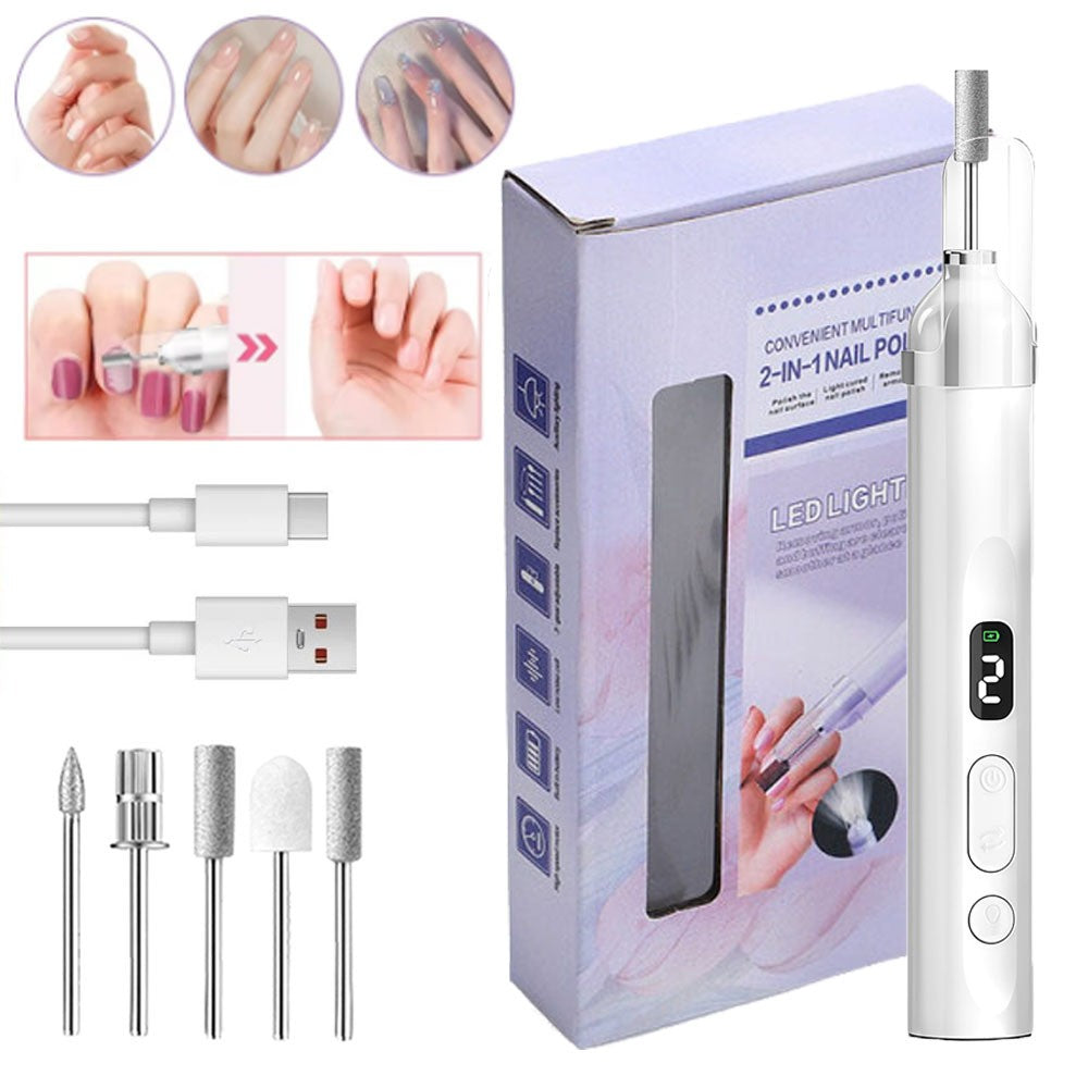 Electric Nail Drill Set for Manicure Pedicure with 6 Grinding Heads - Cordless & Rechargeable